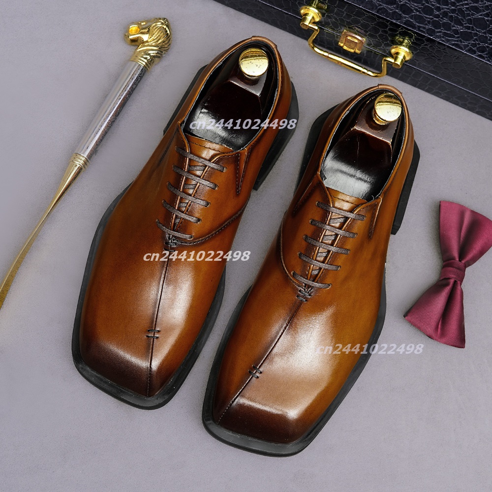 Handmade Square Toe Brown Leat - Leather Shoe Polish review and price